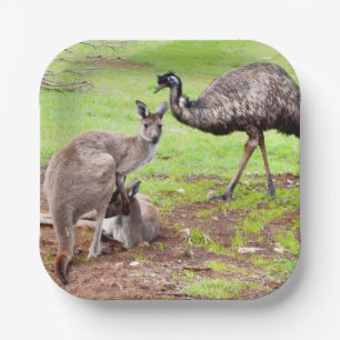 "Unwahrscheinliche Pals: The Kangaroo and Emu Frie Pappteller