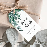 Unzählige Foliage Gastgeschenk Hochzeit Vielen Dan Geschenkanhänger<br><div class="desc">Chic botanische Geschenketiketten für Ihre Gastgeschenke Hochzeiten bieten eine Kaskade von üppigen Aquarellen und Eukalyptus-Blätter. Personalisieren Sie Ihre individuelle Nachricht in elegantem Kalligrafieschrift (mit "Liebe und Dank" gezeigt), und Ihre Namen und Hochzeitstag am Ende. Die Tags kehren in feste Waldgrün um. Entworfen, um unseren reichhaltigen Foliage Hochzeit- und Event-Kollektion zu...</div>