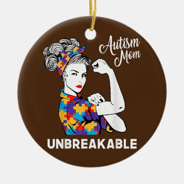 Unzerbrechliche Autismus Mama Messy Bun Autismus B Keramik Ornament (Vorne)