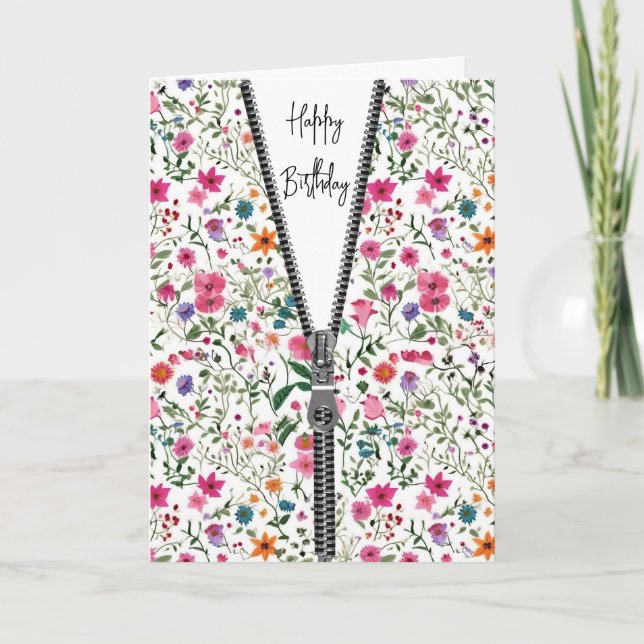 Unzippter Zipper in Wildblume Muster für Geburtsta Karte (Vorderseite)