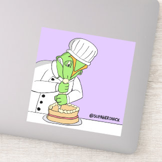 Unzufriedener Echsen-Koch-Cartoon-Bäcker-Aufkleber Aufkleber