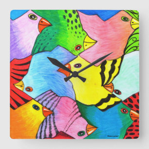 Up and Down Birds Square Wall Clock Quadratische Wanduhr