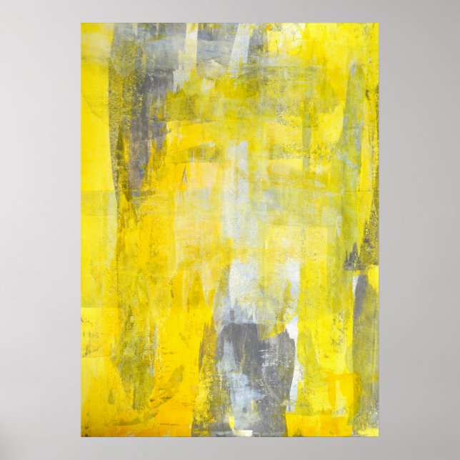 "Up and Down" Graue und gelbe Abstrakte Art Poster (Vorne)