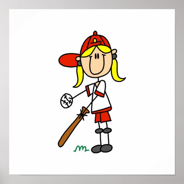 Up At Bat Girl Stick Figure Baseball Gifts Poster (Vorne)