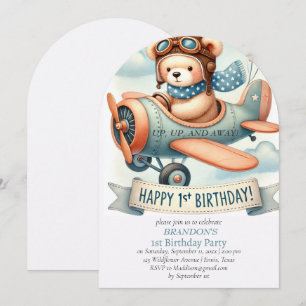 Up & Away 1. Geburtstagsjunge Flugzeug Einladung