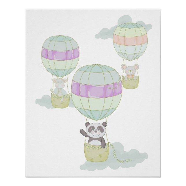 "Up, Up and Away!" - Heißluftballon Tier Poster (Vorderseite)