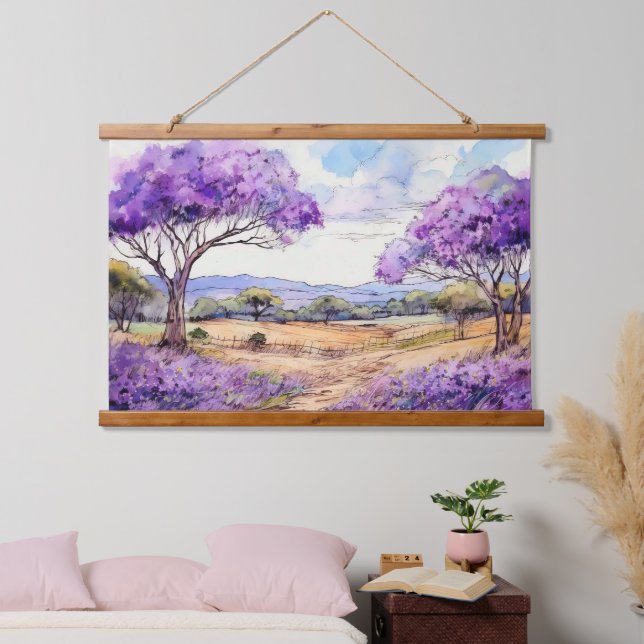 Upcountry Maui Jacaranda Wandteppich Mit Holzrahmen (Schlafzimmer)