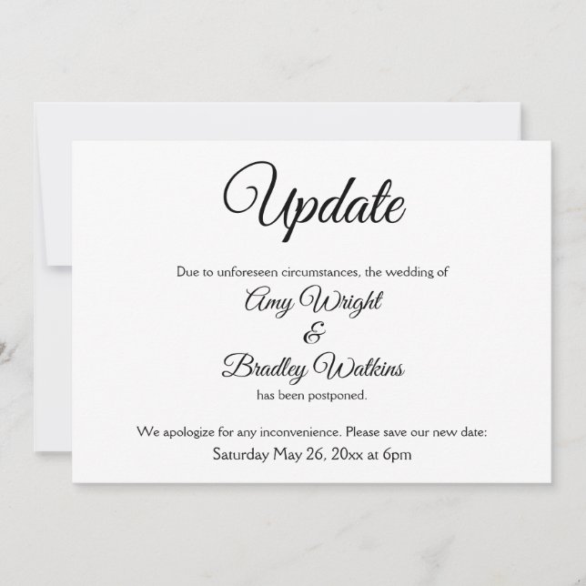 "Update" Elegante Zurückgestellte Hochzeitsankündi Einladung (Vorderseite)