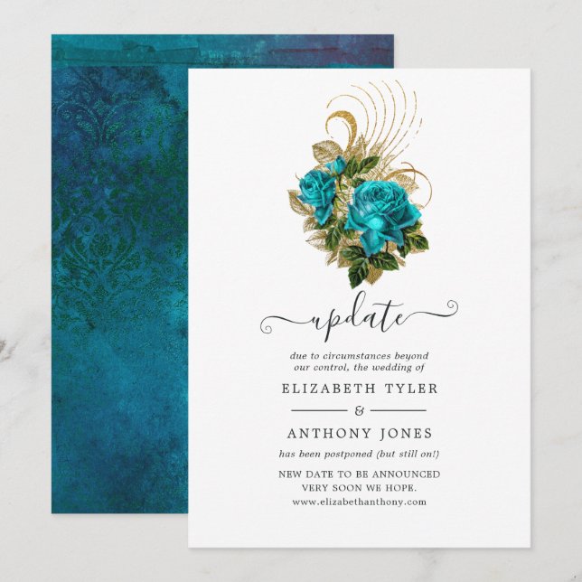 Update für die Hochzeit von Midnight Forest Turquo Einladung (Vorne/Hinten)