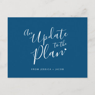 Update zur Planung einer Hochzeit mit blauem weiße Ankündigungspostkarte