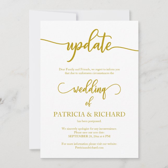 Update Zurückgestellt Hochzeitsankündigung Gold Sc Einladung (Vorderseite)