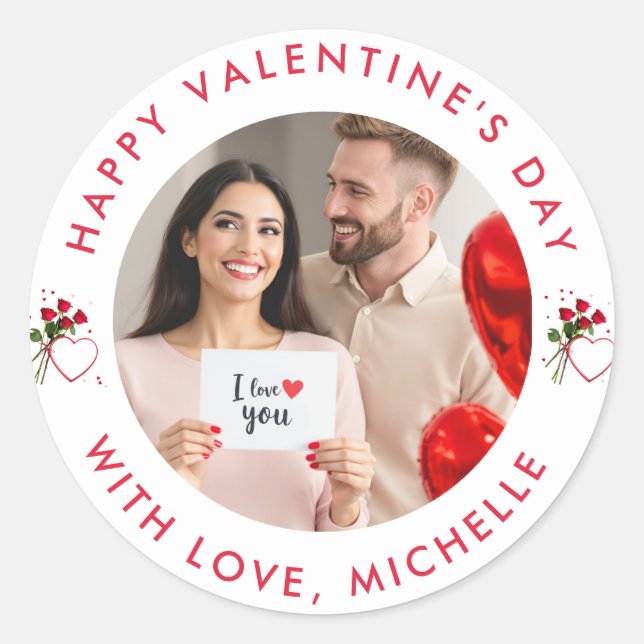 Upload Bild Custom Foto Happy Valentine Day Runder Aufkleber (Vorderseite)