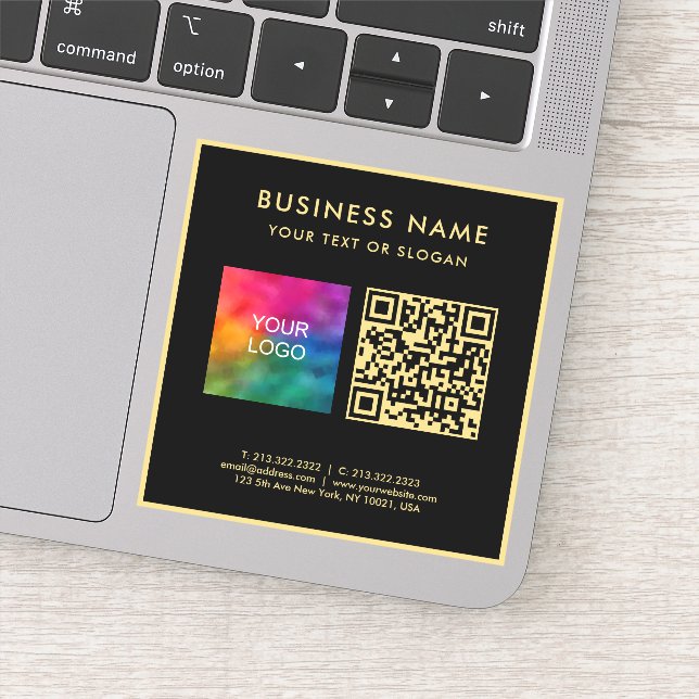 Upload Business Logo Black & Gold Elegant QR Code Aufkleber (Detail)