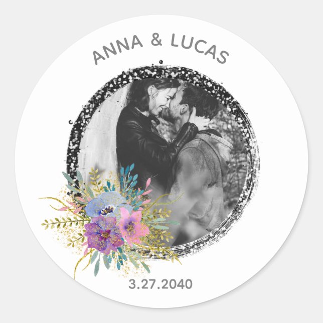 *~* UPLOAD FOTO Hochzeitsjungfühmung Envelop Siege Runder Aufkleber (Vorderseite)