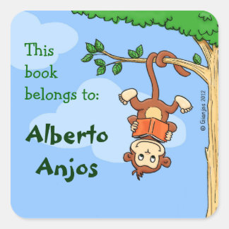Upload Monkey / lustiges Booklabel für Kinder Quadratischer Aufkleber