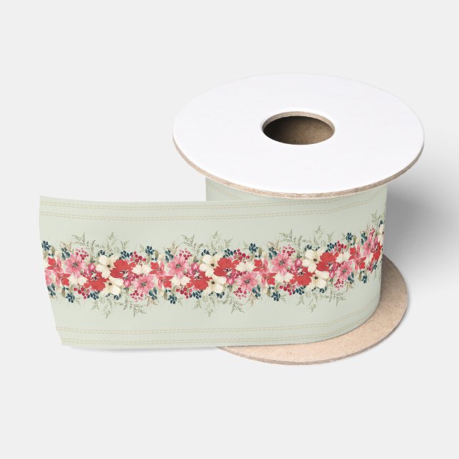 üppig traditionelle botanische Weihnachten Satinband (Spule)