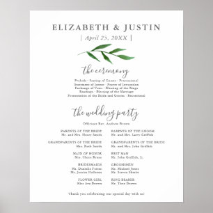 Üppige Blätter Elegantes Hochzeitszeremonie-Progra Poster