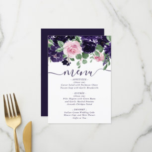 üppige Blüten Garland für Lila und rosa Rosen Menükarte