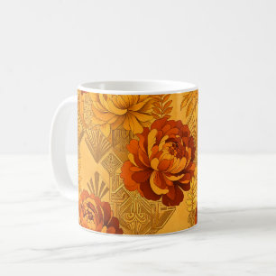 Üppige Blüten Golden Orange Art Deco Kaffeetasse