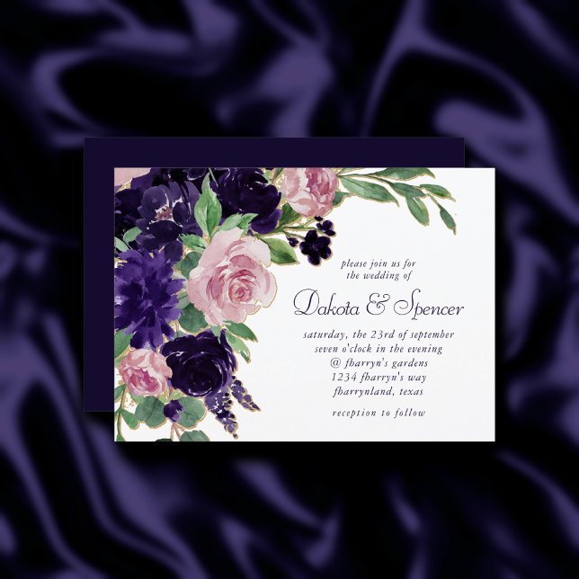 üppige Blüten | Hochzeiten von Lila und rosa Rosen Einladung (Von Creator hochgeladen)