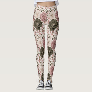 Üppige Blüten in gedämpftem Rosa, Creme & Oliv Leggings
