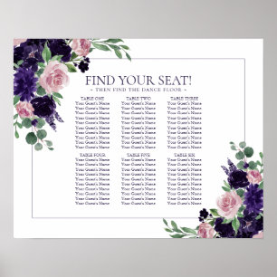 üppige Blüten Lila und PInk 6 Tabelle Seat Chart Poster
