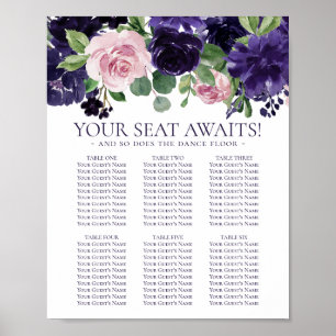 üppige Blüten Lila und PInk Rose Seating Chart Poster