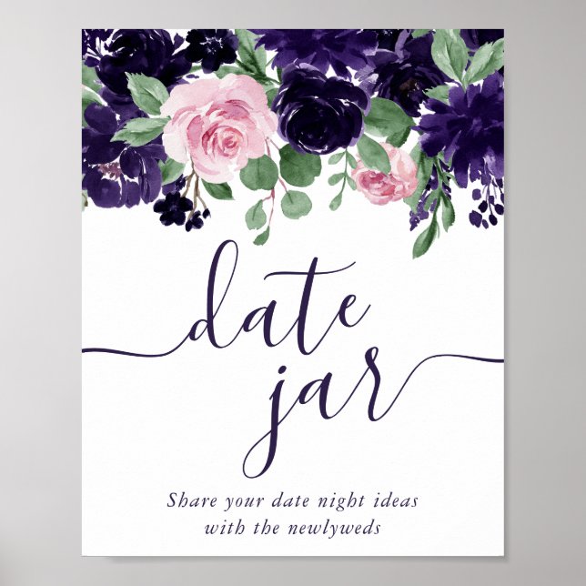 üppige Blüten | Lila und rosa Rosen Datum Jar Poster (Vorne)