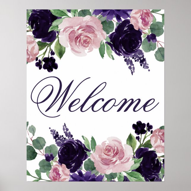 üppige Blüten | Lila und rosa Rosen Willkommen Poster (Vorne)