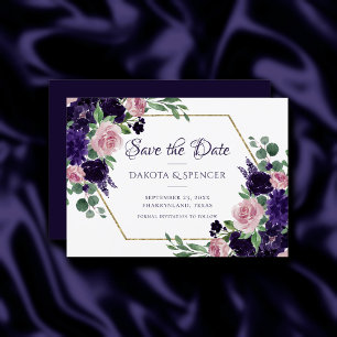 üppige Blüten Lila und rosa Rosenbuquets Save The Date