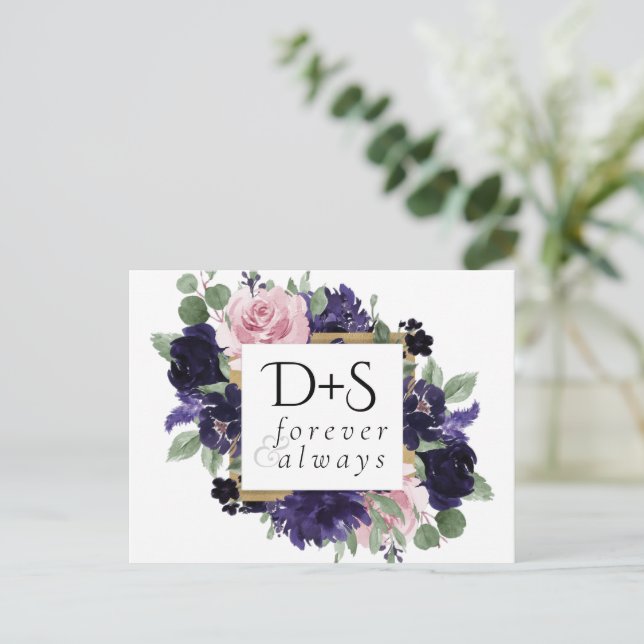 üppige Blüten | Lila und Rosa Save the Date Ankündigungspostkarte (Stehend Vorderseite)