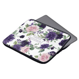 üppige Blüten   Monogramm Lila und rosa Muster Laptopschutzhülle