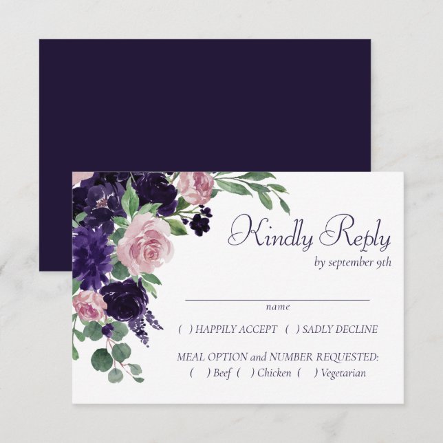 üppige Blüten | Rosa und Lila Blumenbeete RSVP Karte (Vorne/Hinten)