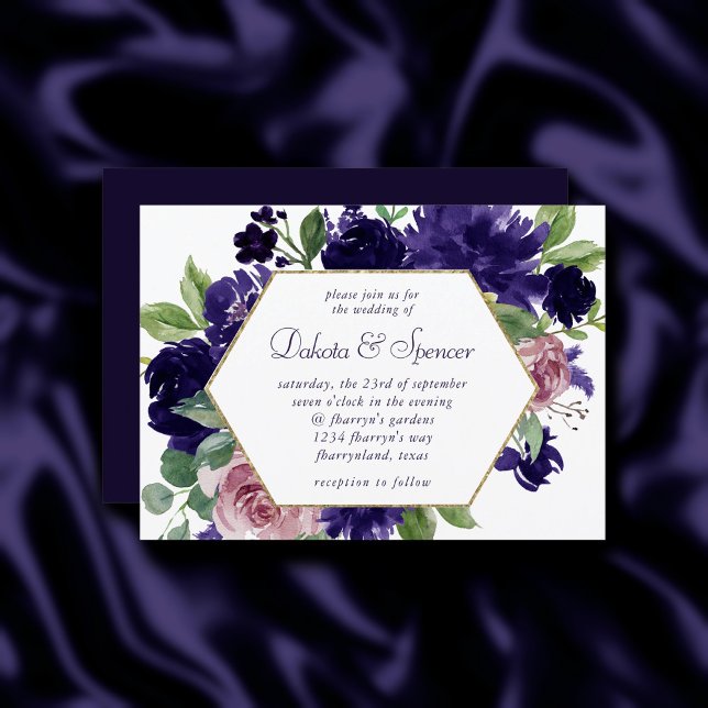 üppige Blüten | Rosa und Lila Goldrahmen Einladung (Von Creator hochgeladen)