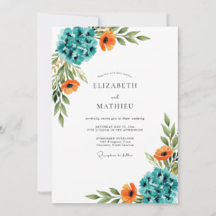 Üppige botanische Teal-Hochzeit Einladung