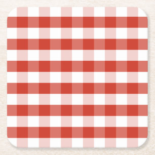 Üppige Dahlie rot u. weißer Gingham-Karo kariert Rechteckiger Pappuntersetzer