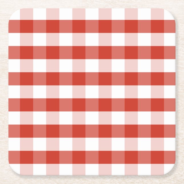 Üppige Dahlie rot u. weißer Gingham-Karo kariert Rechteckiger Pappuntersetzer (Vorderseite)
