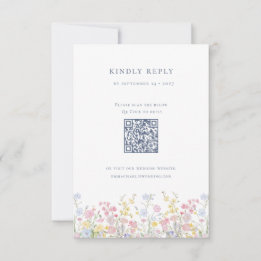 Üppige Elegante Wildblumen Staubblaue Hochzeit RSVP Karte
