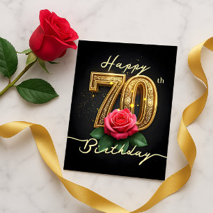 Üppige Glänzende Goldene 70. Geburtstags-Rose-Scri Postkarte
