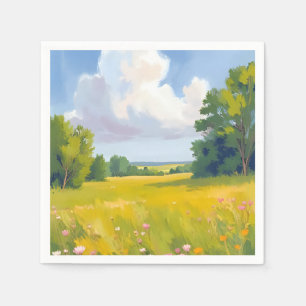 Üppige grüne Wiesenlandschaft Natur Gemälde Serviette