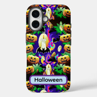 Üppige Halloween-Grüsel-Kürbisse und Muster iPhone 16 Hülle