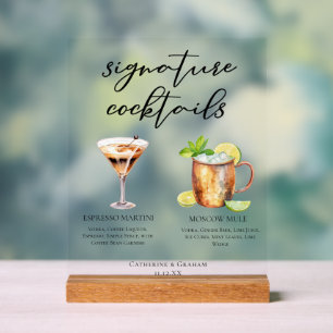Üppige Hochzeits-Signatur-Cocktails-Menü Acrylschild