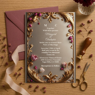 Üppige Maulbeertulpe Gold Barock Opulente Hochzeit Einladung