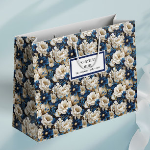 Üppige Navy Weiß Elfenbein Blumen Elegante Geschen Große Geschenktüte