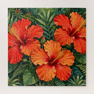 Üppige orange Hibiskus-Dschungelblumen tropisch