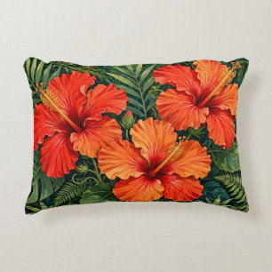 Üppige orange Hibiskus-Dschungelblumen tropisch Dekokissen