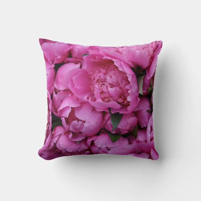 Üppige rosa Pfingstrosen-Blumen Kissen (Vorderseite)