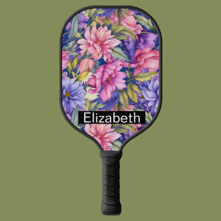 Üppige rosa und violette Blumen Personalisiert Pickleball Schläger