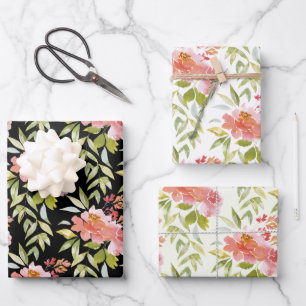 Üppige rote florale Grünpflanzen Geschenkpapier Set
