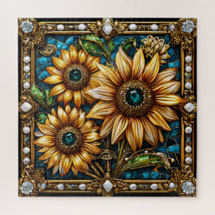 Üppige Sonnenblumen-Kunstwerke in Gold gerahmt
